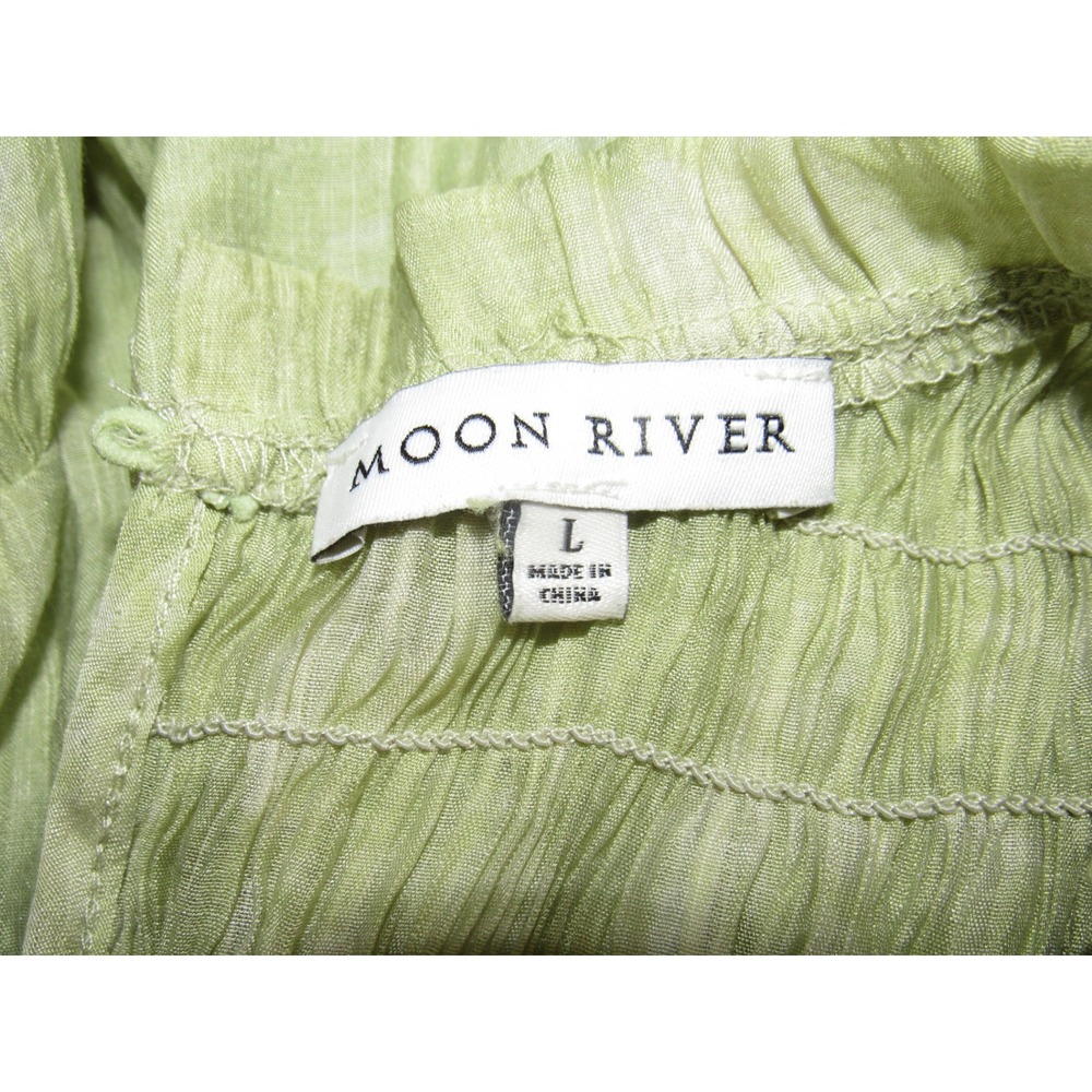 Moon River Sage Green Tie Dye Smocked Tiered Midi Dress Large Flutter Sleeve - Picture 7 of 8